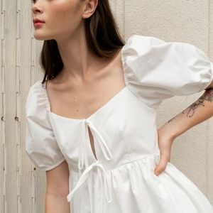 Shortsleeve White Babydoll Mini Dress